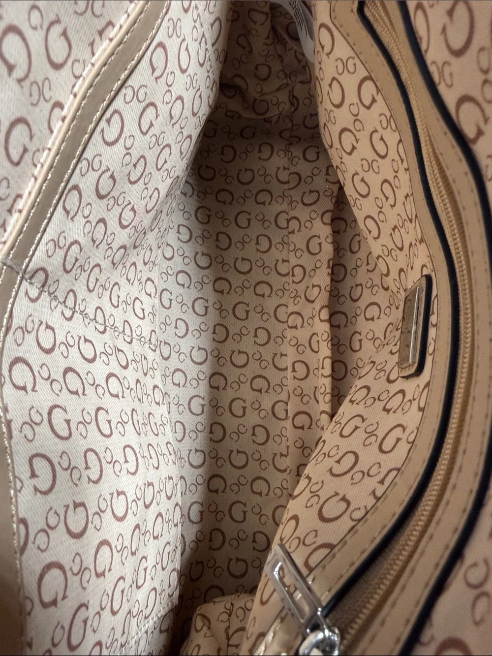 Guess Monogram Satchel in Taupe and Black